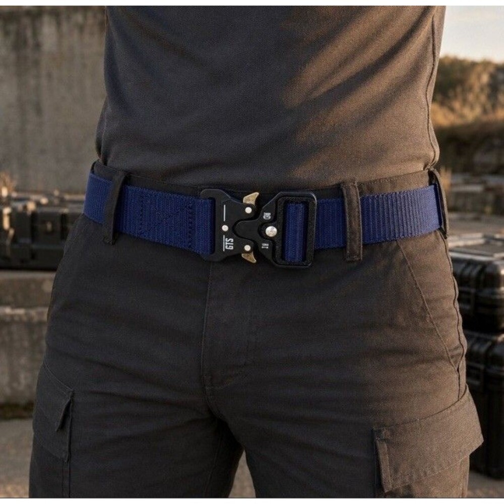 GTS Men’s Blue Military Webbed Belt 1.5" Adjustable Quick Release Metal Buckle